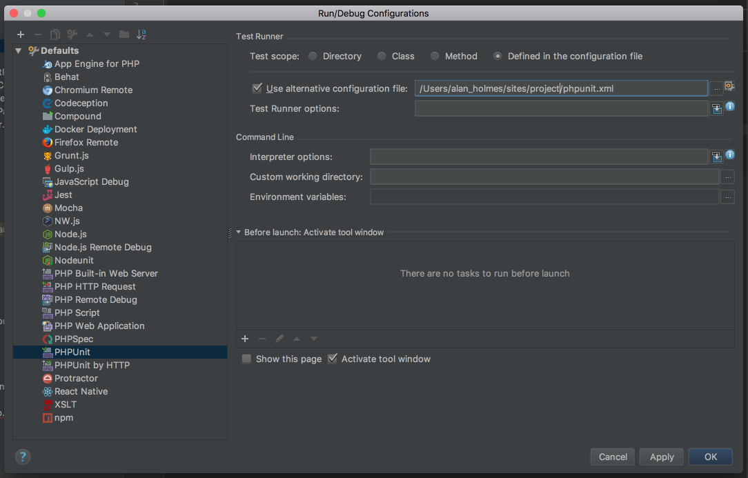 PhpStorm edit configurations