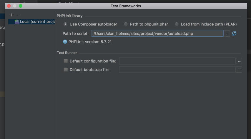 PhpStorm Set PHPUnit path