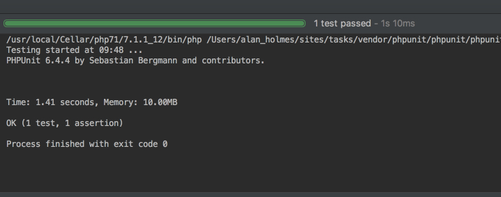 PhpStorm successful unit test